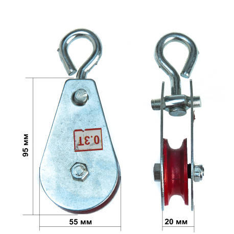 Блок монтажний одинарний, для лебідки та троса 0,3Т BF, фото 1