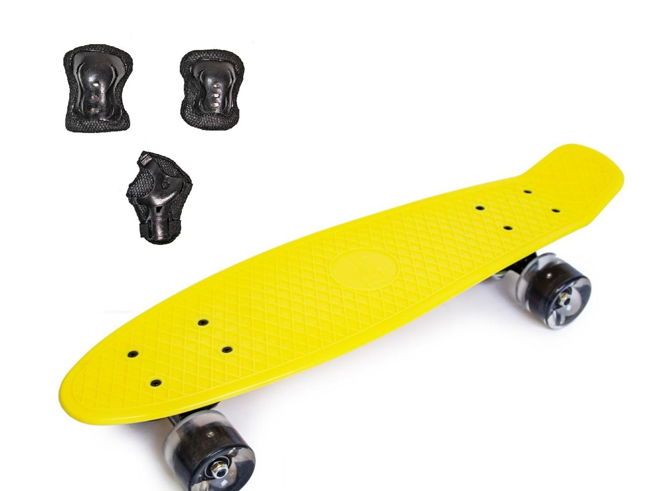 Набір скейтборд Penny Board. YELLOW + захисне екіпірування. Колеса світяться під час катання!