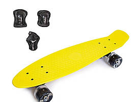 Набір скейтборд Penny Board. YELLOW + захисне екіпірування. Колеса світяться під час катання!