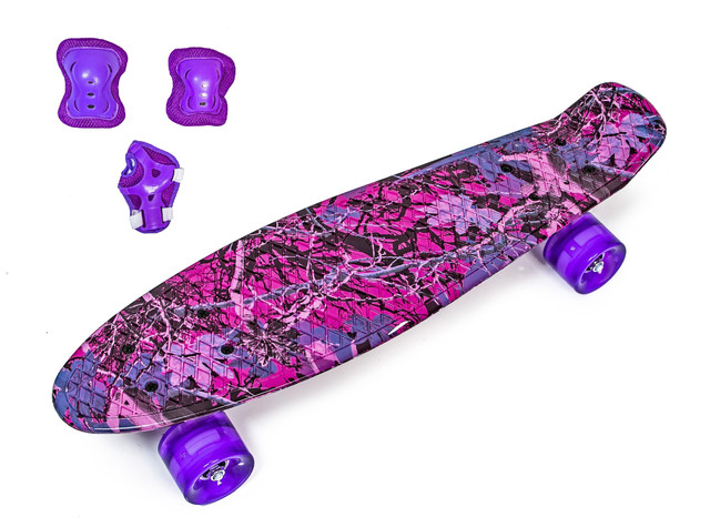 Набор СкейтБорд Penny Board. Forest + защита на колени, локти и ладони. Колеса светятся при катании! Набор СкейтБорд Penny Board. Forest + защита на колени, локти и ладони. Колеса светятся при катании!