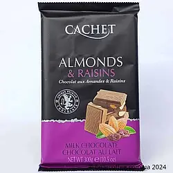 Молочний шоколад з мигдалем та родзинками Cachet Almonds & Raisins 300 г Бельгія