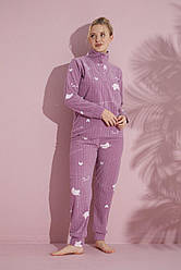 Жіноча тепла піжама з флісу полар лілова, Сердечні Котики