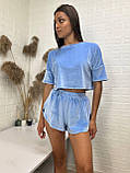 Жіноча піжама "Футбока шорти", велюр на х/б основі (плюш), колір "тиффані" т.м. Lekol, фото 2