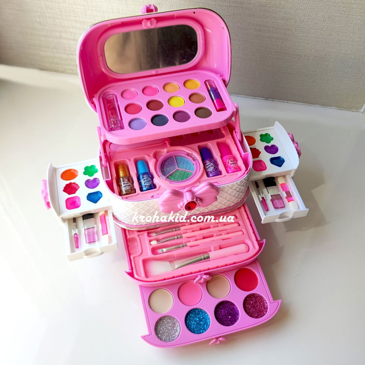 Дитяча косметика в сумочці 53 предмети Скринька з ручкою 4 яруси Тіні блиск для губ помади