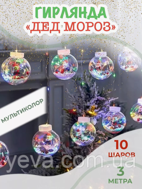 Гірлянда світлодіодна штора кулі з наповнення, Новорічні гірлянди для дому 10 шт 3м*0.8м, Лед гірлянди