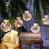 Гірлянда штора кулі 10 шт 3м*0.8м дід мороз, Світлодіодна новорічна гірлянда для дому, Гірлянди на вікна, фото 7