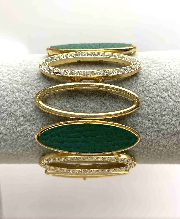 [5-6см] Браслет жіночий, широкий, колір золото, прикрашений великими, овальними каменями і дрібними фіанітами, фото 1