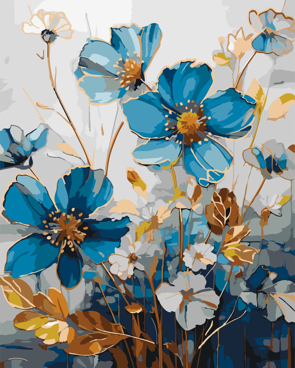 Картина за номерами 40×50 см Kontur. Блакитні польові квіти  з фарбами металік DS0611, фото 1