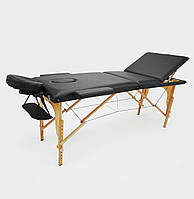 Трьохсегментний дерев'янний косметичний масажний стіл  - чорний