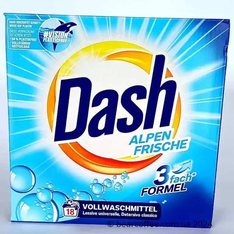 Німецький універсальний пральний порошок для світлого Dash Alpen Frische 18 прань 1,17 кг Безфосфатний