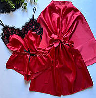 Однотонний червоний комплект з атласу.