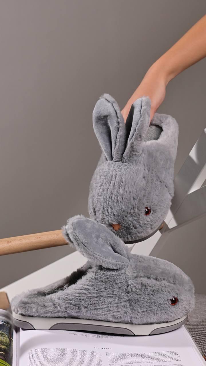 Жіночі сірі капці зі штучного хутра у формі кролика Тп165, фото 1