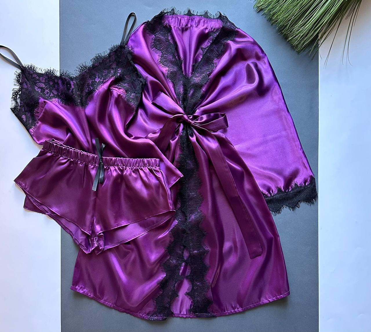 Комплект для дому з мереживом 007-020 — халат майка та шорти