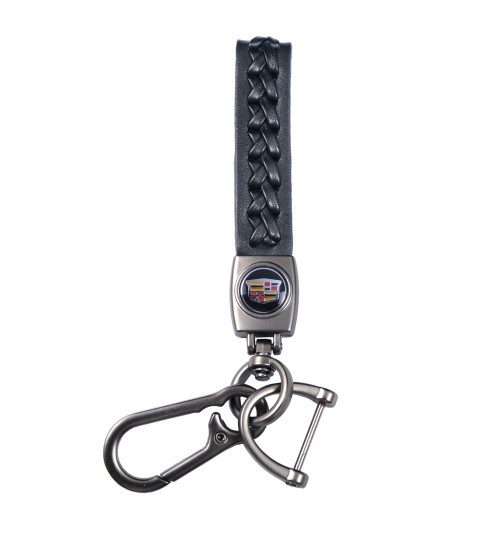 Брелок автомобільний для ключів Cadillac плетений джгут з карабіном єкошкіра чорний + викрутка