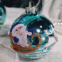Новорічні іграшки ялинкові шар 85 мм "Дід Мороз з посохом"