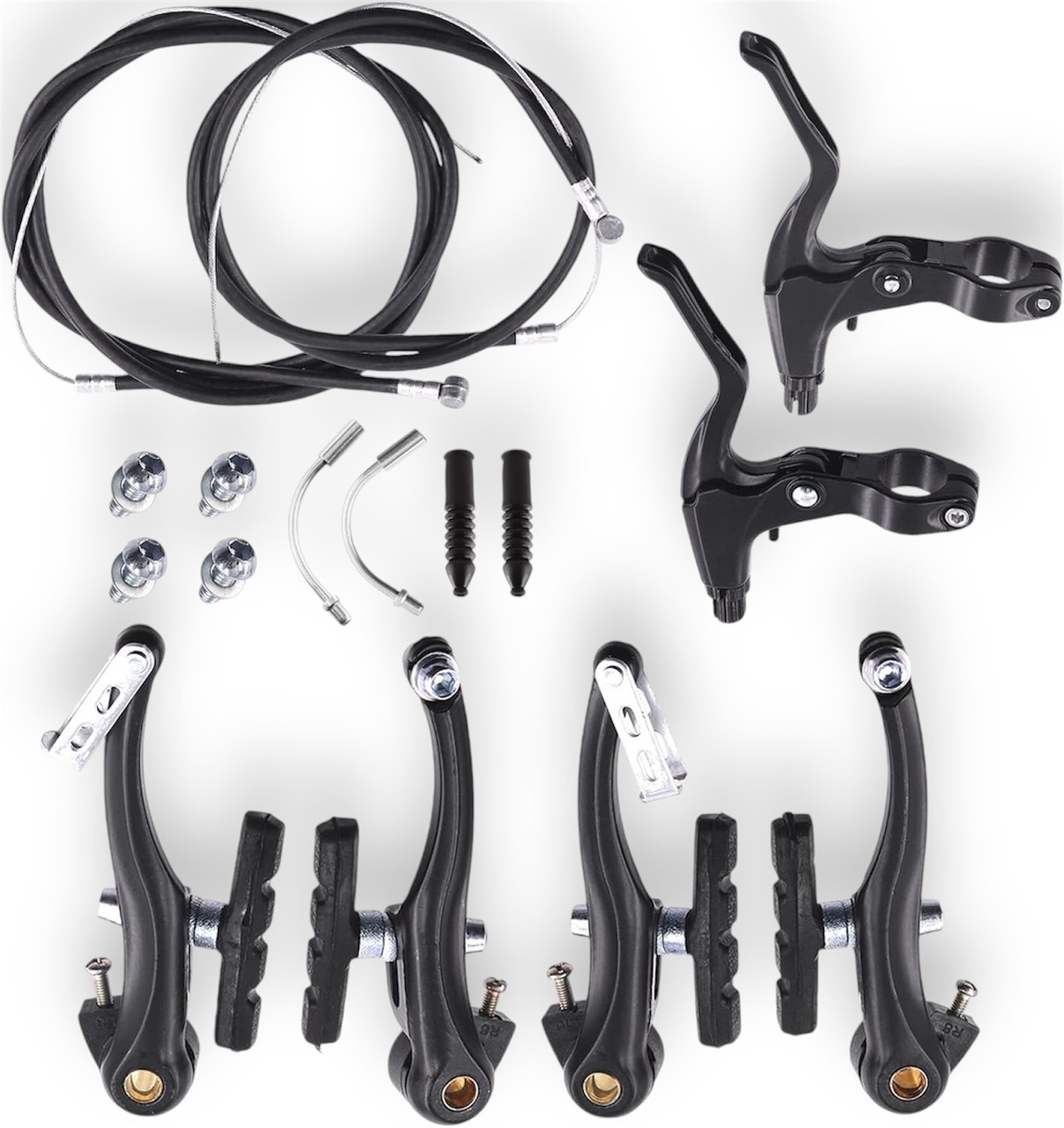 Гальмівний набір для велосипеда V-Brake повний комплект (алюмінієві ручки, чорні гальма, троси і кожухи), фото 1