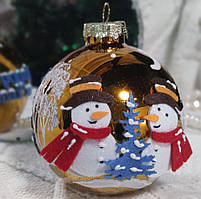 Новорічні іграшки ялинкові шар 85 мм "Сніговички у лісі"