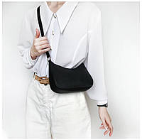 Сумка багет через плече чорна невелика у вінтажному стилі мінімалістична кокетт класична ніжна лоліта ретро екошкіра крос-боді