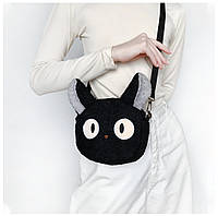 Сумка з аніме котиком Дзі-Дзі чорна сумка мила через плече няшна пухнаста крос-боді з мультяшним котиком містка дитяча сумка м'яка