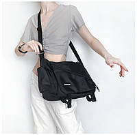 Сумка месенджер чорний великий багато відділень крос-боді мінімалізм повсякденний спортивний базовий casual вмістовний стильний