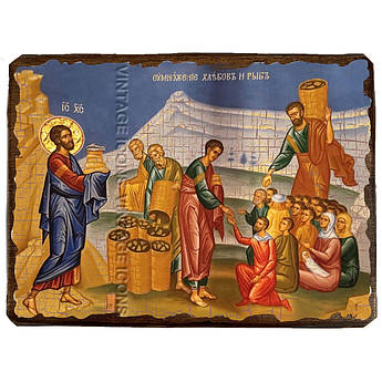 Ікона Чудо насичення п'ятьма хлібами ,ікона на дереві 130х170 мм