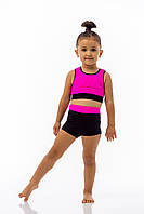 Комплект топ і шорти дитячий спортивний для дівчинки з чорного і малинового біфлексу Олівія р. 26-44