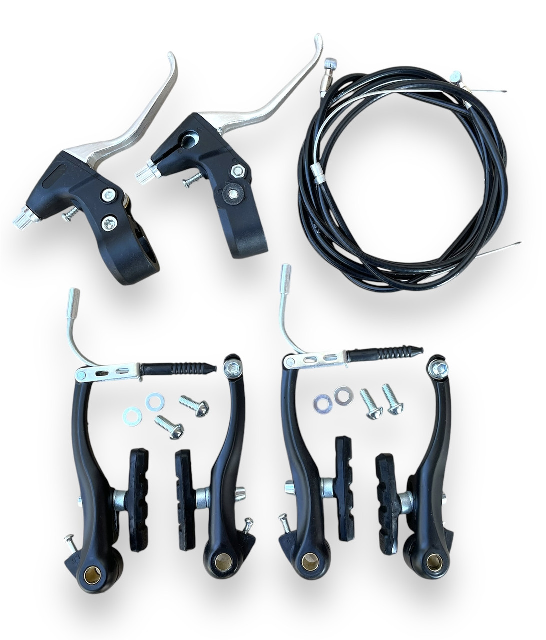 Гальма велосипеда обідні V-brake повний комплект ручки + алюмінієві гальма V-brake + гальмівні троси + кожухи, фото 1