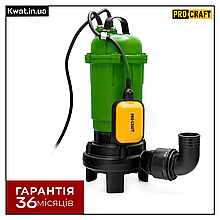 Дренажно-фекальний насос 0,75 кВт Procraft PN23 10 м³/год Максимальний напір 10 м Глибина 5 м