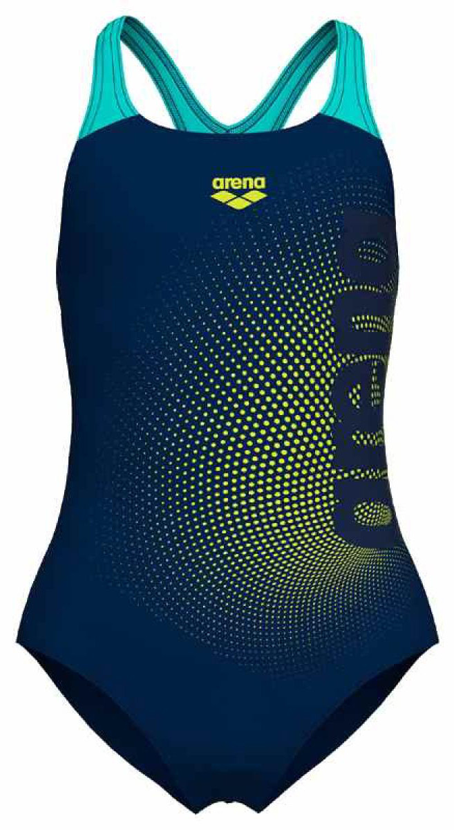 Купальник для дівчат Arena DIM LIGHT SWIMSUIT SWIM PRO BA чорний, жовтий, бірюзовий Діт 140 см, фото 1