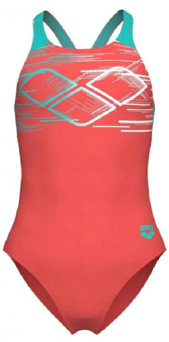 Купальник для дівчат Arena PASTIME SWIMSUIT V BACK моркв'яний, бірюзовий, білий Діт 116 см, фото 1