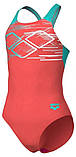 Купальник для дівчат Arena PASTIME SWIMSUIT V BACK моркв'яний, бірюзовий, білий Діт 116 см, фото 2
