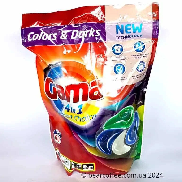 Капсули для прання темних і кольорових речей Gama Colors Darks 4в1, 60 шт Іспанія