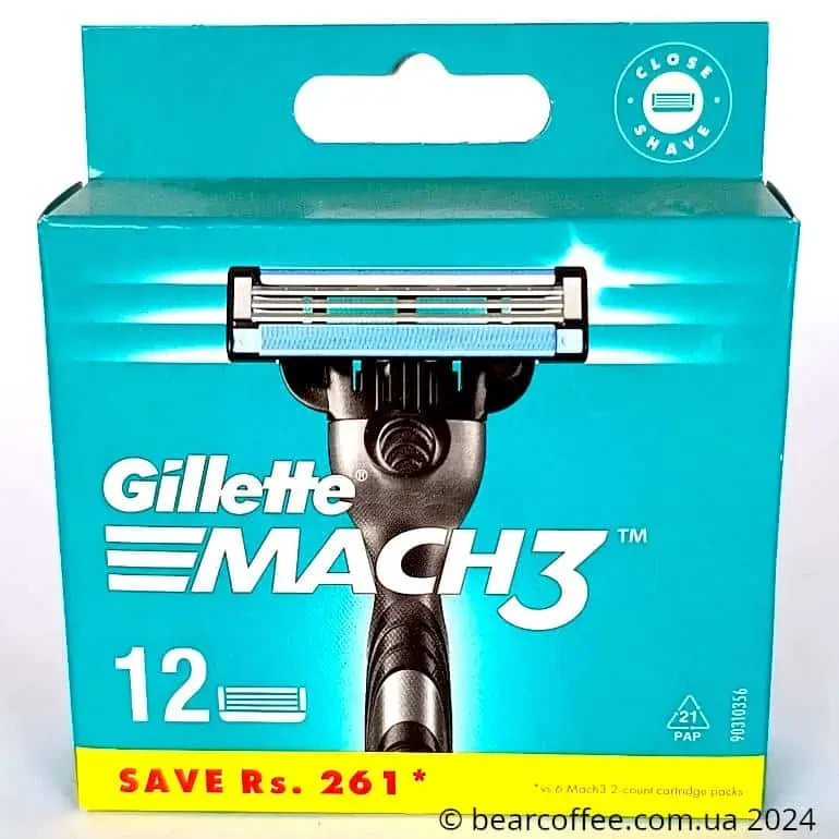 Gillette Mach3 Змінні картріджи для гоління (леза касети) чоловічі 12 шт Японія, леза для бритв