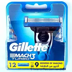 Gillette Mach3 Turbo Змінні картріджи для гоління (леза касети) чоловічі 12 шт Японія, леза для бритв