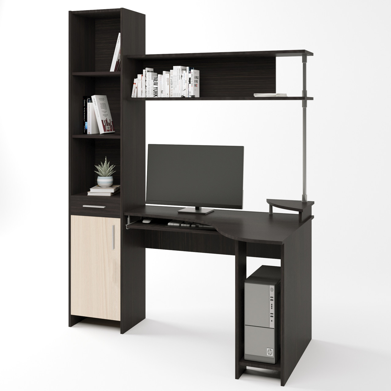 Кутовий стіл з пеналом Еверест Профі тумба Ліва венге + дуб молочний (DTM-2179), фото 1