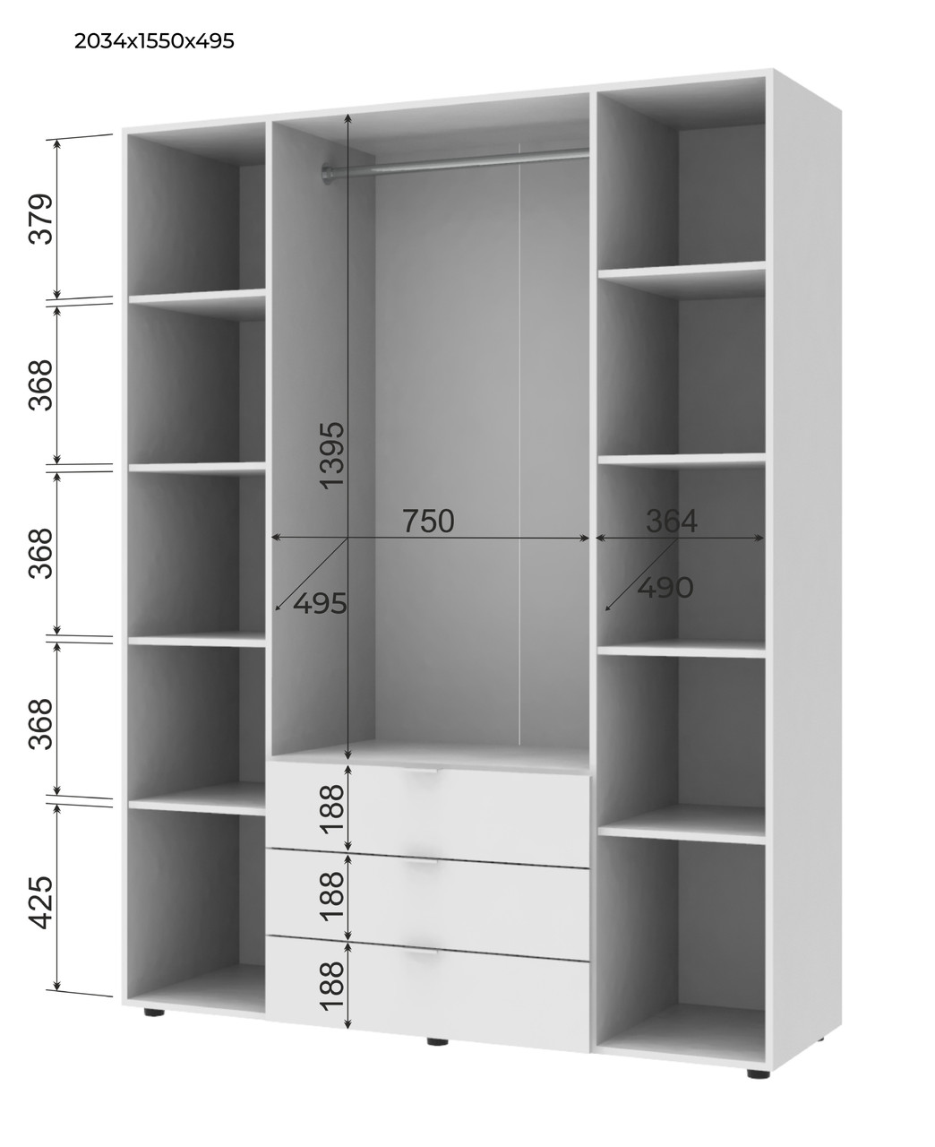 Комплект шаф для одягу Doros Гелар (2 шт.) 310х49,5х203,4 см Дуб сонома (DRS-011114), фото 1
