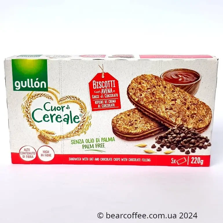 Злакове печиво з шоколадним кремом без пальмової олії Gullon Cuor di Cereale Biscotti cacao 220г Іспанія, фото 1