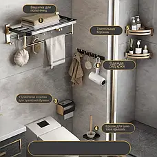 Набір для ванної кімнати: полиця, вішалки, йоржик, тримач паперу 6 в 1 Чорний, фото 2