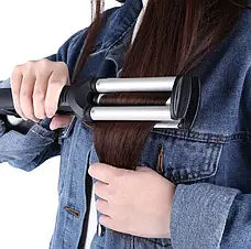 ОЧЕНКА! Потрійна плойка для завивання волосся Kemei JFQ-Km-2022 (Не працює терморегулятор 2376), фото 5