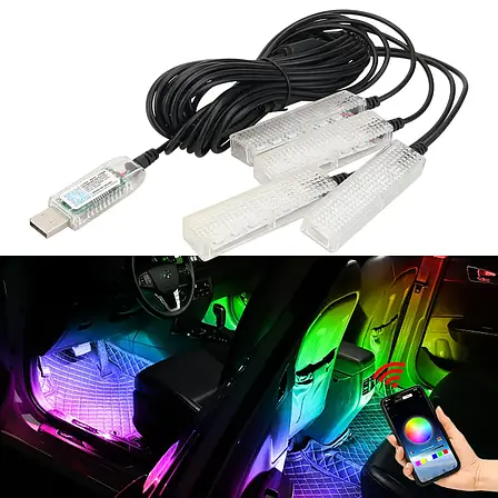 Автомобільна RGB-підсвітка салону з підтримкою програми 4 шт USB, фото 1
