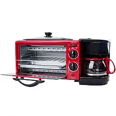 Електрична піч для сніданку 3в1 Rainberg RB-2286B (піч, кавоварка, жаркова поверхня) Червона, фото 4