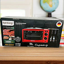 Електрична піч для сніданку 3в1 Rainberg RB-2286B (піч, кавоварка, жаркова поверхня) Червона, фото 5