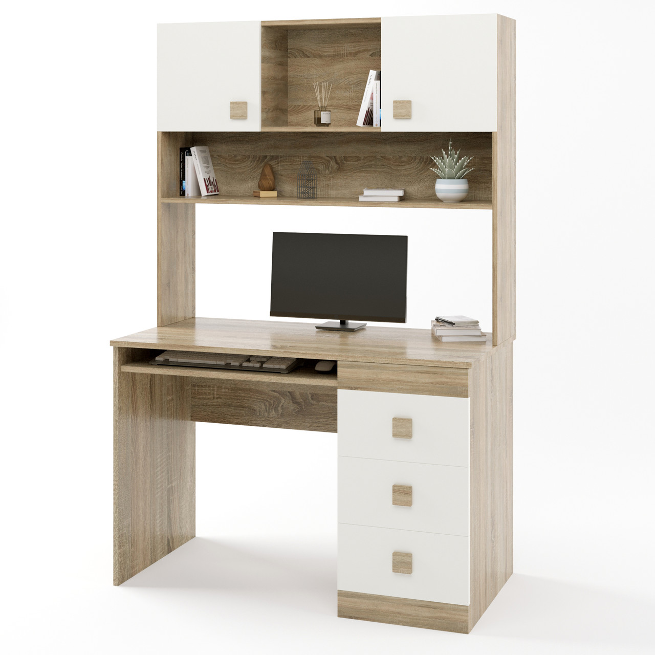 Письмовий стіл з надбудовою Еверест Соната дуб сонома + білий (DTM-2626), фото 1