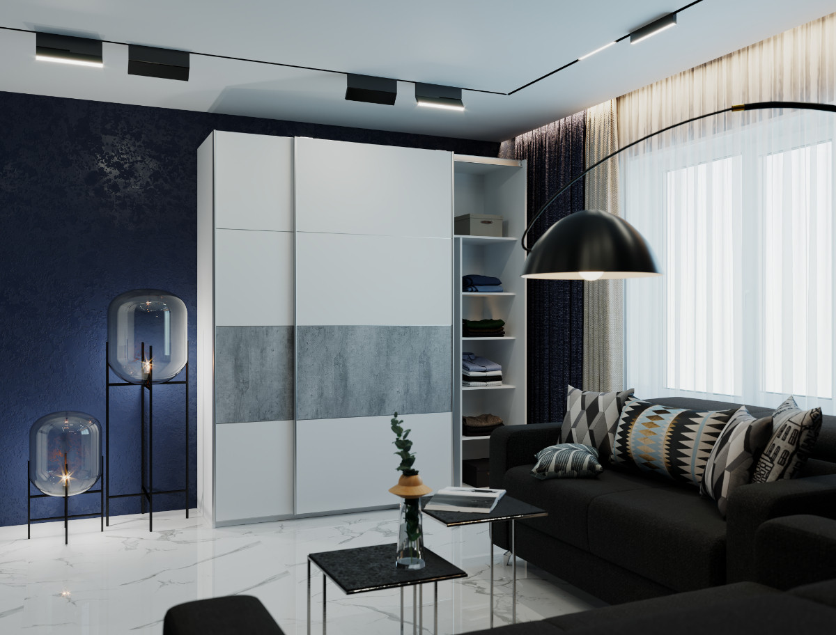 Шафа-купе двохдверна Doros G-Caiser 220х60х240 см Білий/Бетон (DRS-011006), фото 1