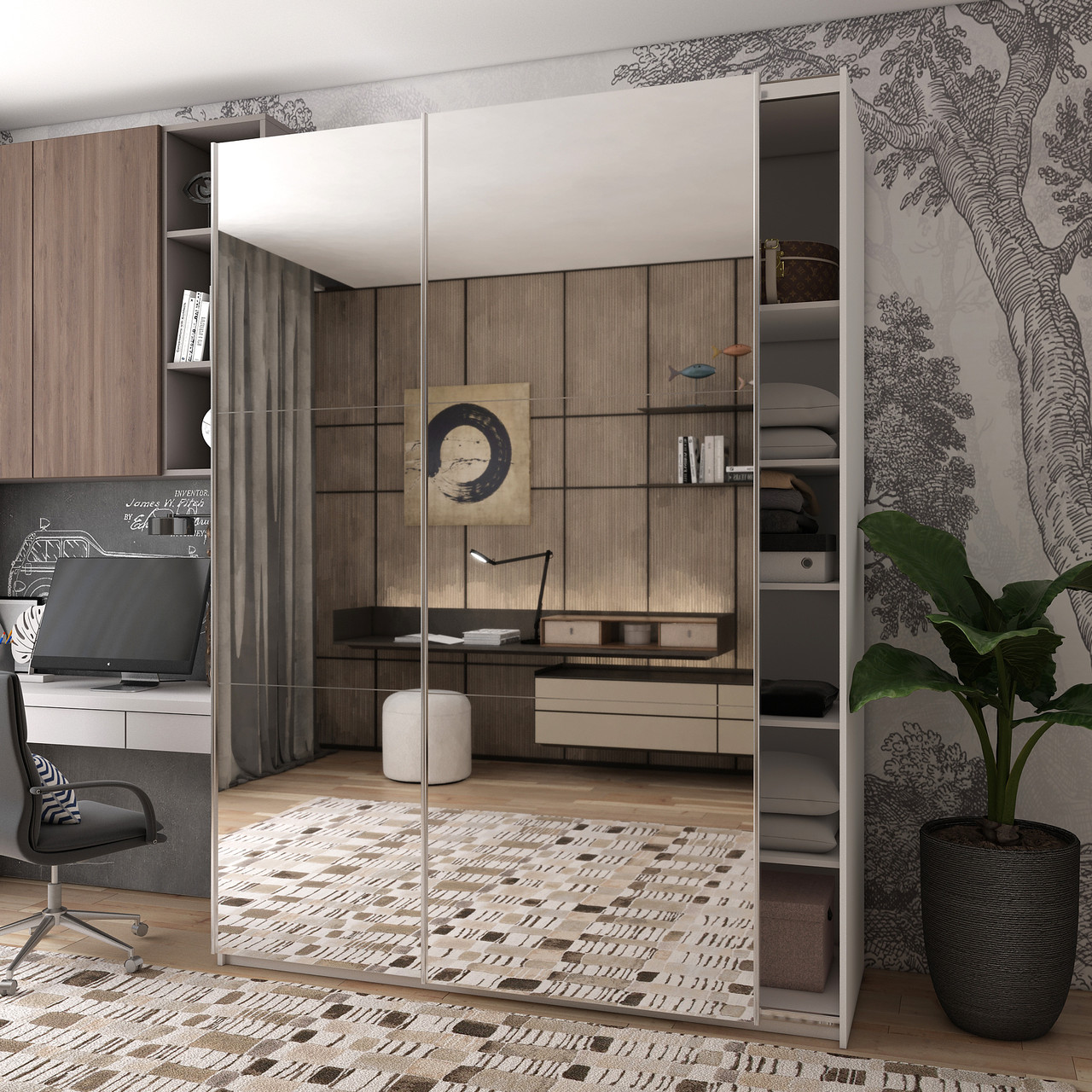 Шафа-купе двохдверна Doros G-Caiser 180х60х240 см Білий/2 Дзеркала (DRS-011012), фото 1