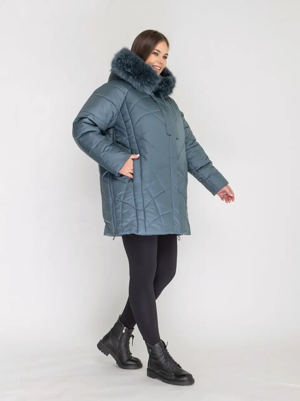 Теплий пуховик з хутром песця Li-174 у розмірах 56-66, фото 1