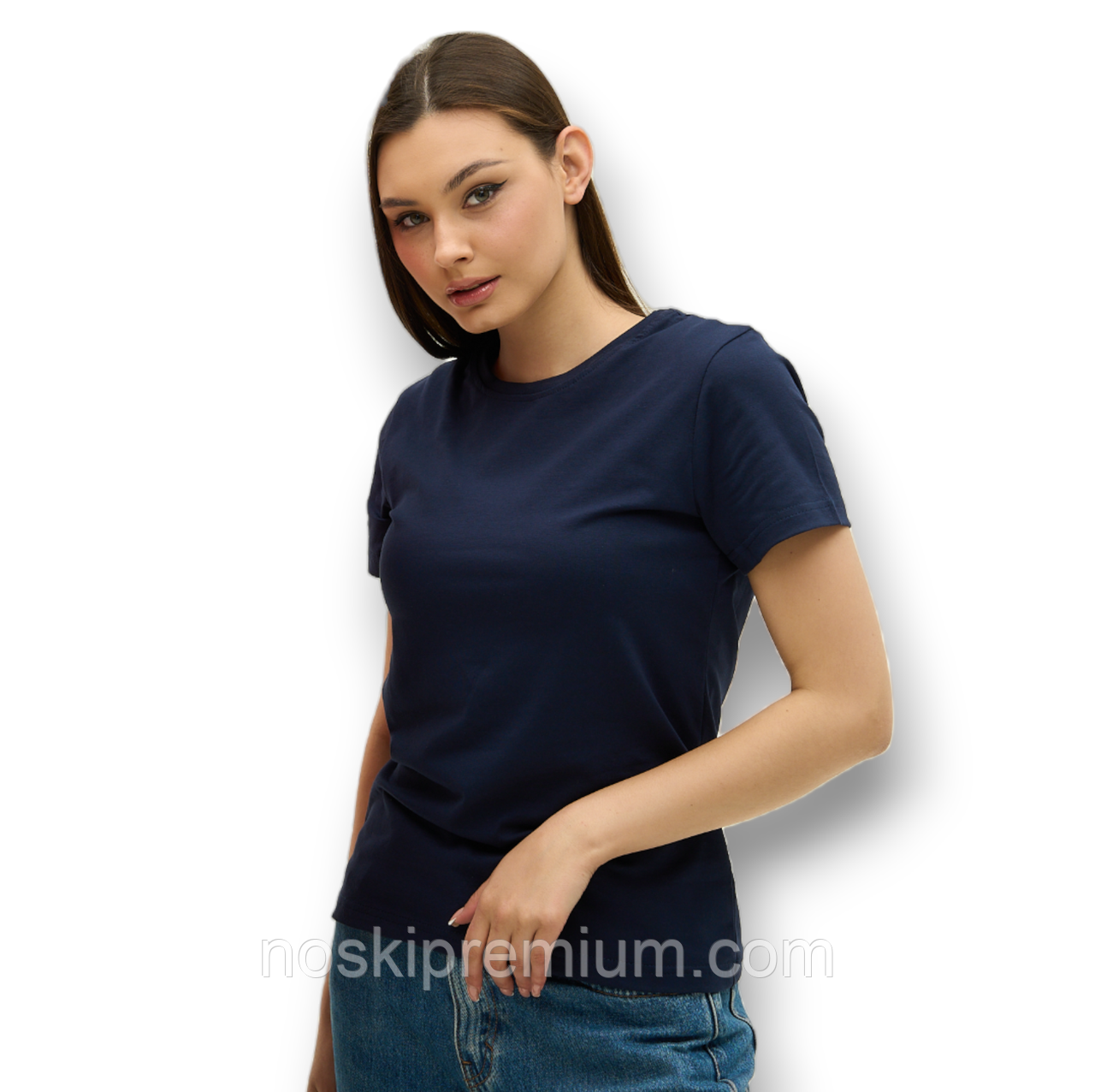 Футболка жіноча стрейчева Premium, Україна, темно-синя, 010725, фото 1
