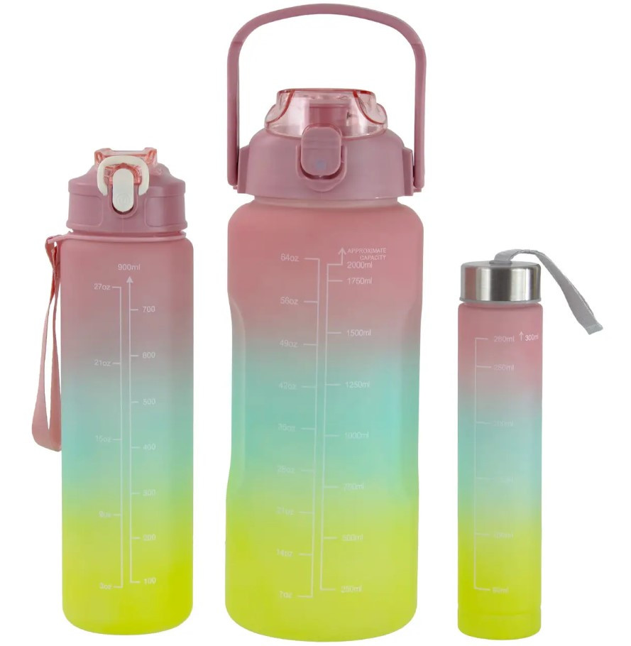 Набір пляшок для води 9045 300-900-2000 мл, 3 шт., різнобарвний, фото 1