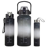 Набір пляшок для води 9045 300-900-2000 мл, 3 шт, чорно-сірий