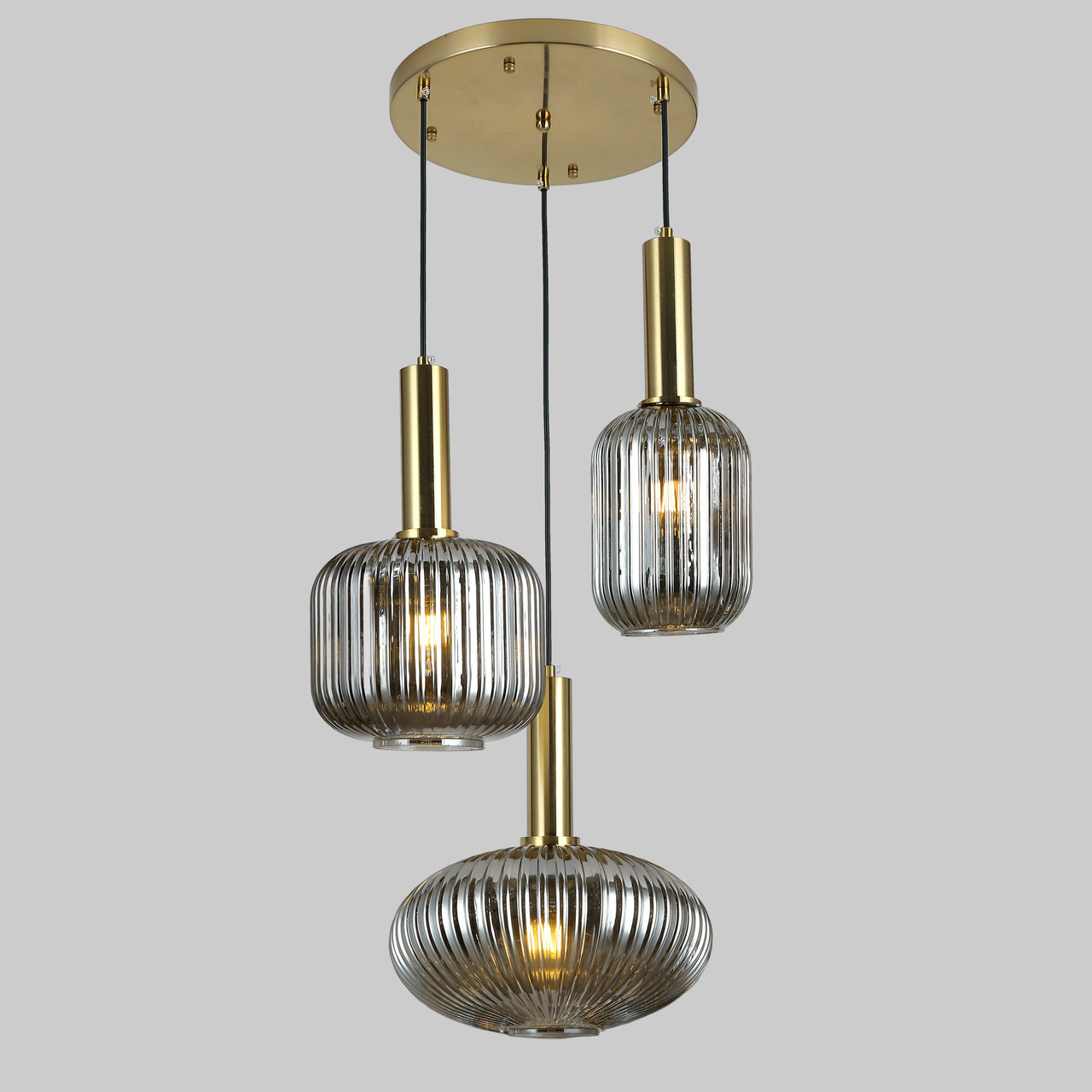 Бронзова люстра з скляних графітових плафонів на 3 лампи  (916-3811-3 BRZ+BK)